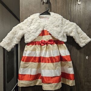 Bonnie Baby Red Dress with Gold Trim